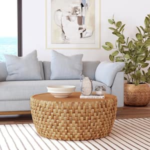 Captiva 42 in. Natural Finish Round Rattan Drum Coffee Table