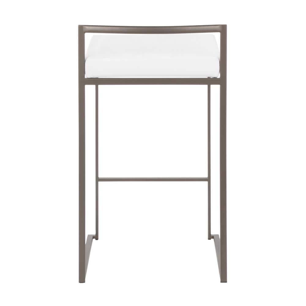 Antique Metal and White Velvet Cushioned Counter Stool
