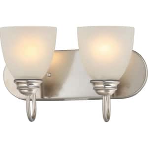 Mari 2-Light Indoor Brushed Nickel Bath or Vanity Light Bar or Wall Mount with White Frosted Glass Bell Shades