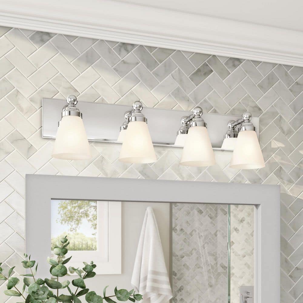 Hudson Chrome 21.75" Modern Wall Bath Bar with White Opal Glass