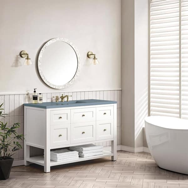 James Martin Vanities Breckenridge 48.0 in. W x 23.5 in. D x 34.2 in. H Bathroom Vanity in Bright White with Cala Blue Quartz Top