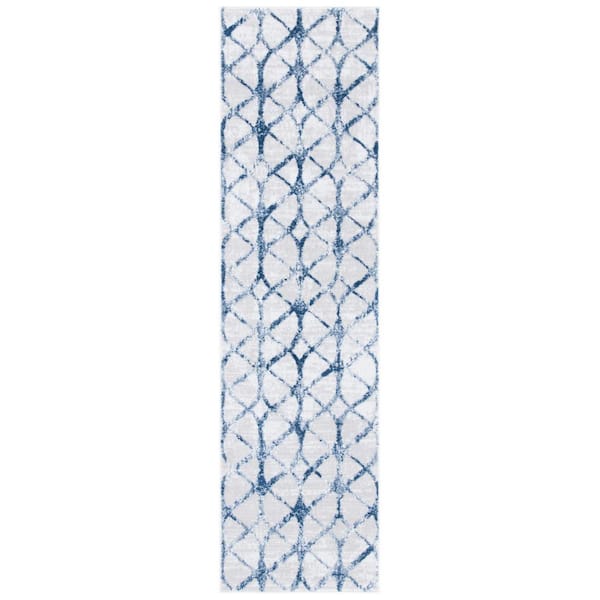 SAFAVIEH Amelia Gray/Navy 2 ft. x 10 ft. Interlaced Geometric Runner Rug