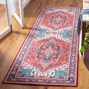 Tuscon Red/Blue 3 ft. x 10 ft. Machine Washable Floral Runner Rug
