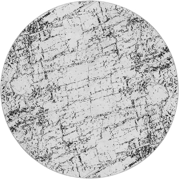 Dream Shag Premium Machine Washable Abstract ADS606 Black 8 ft. x 8 ft. Round Rug