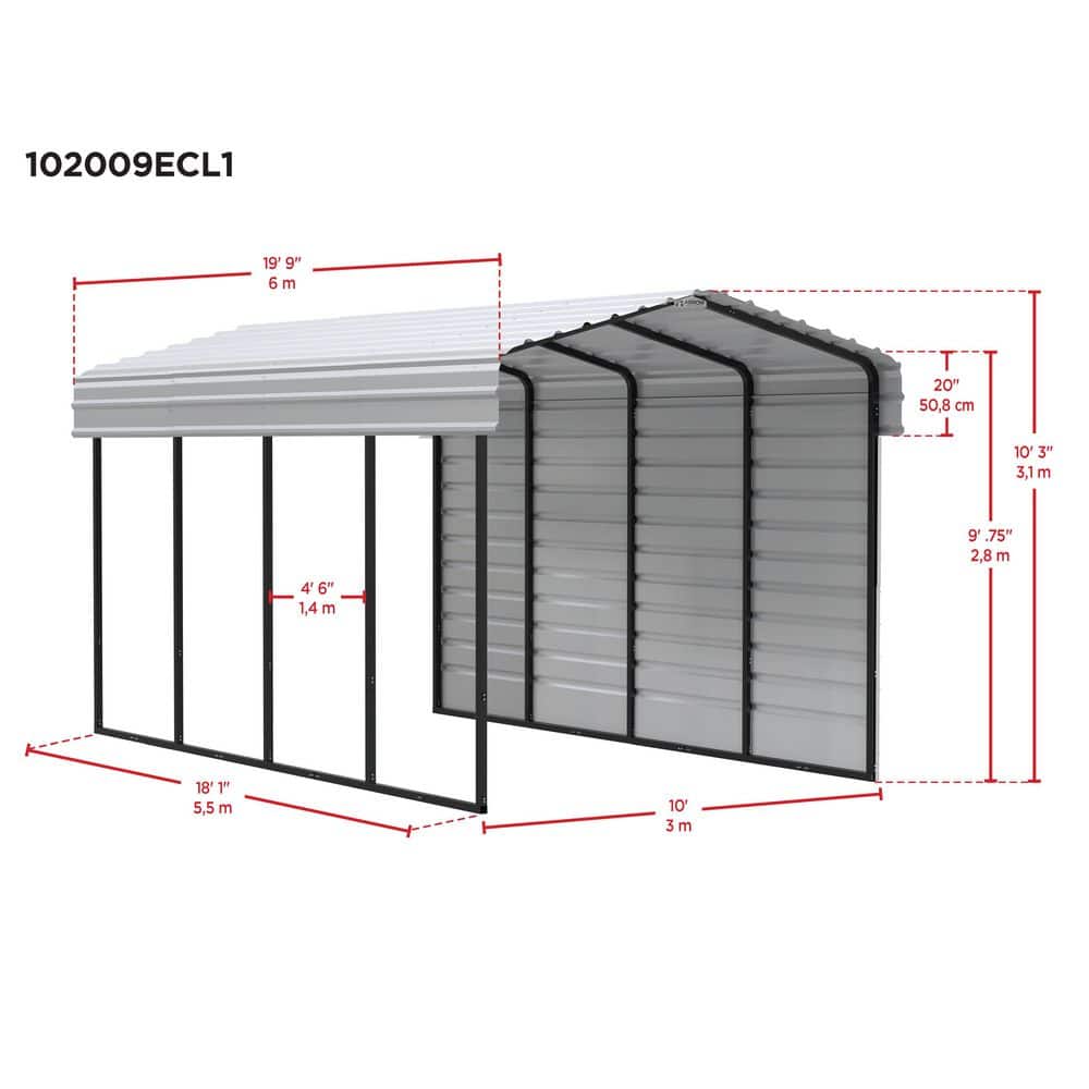 10' x 20' Eggshell Steel Carport Kit with Enclosure