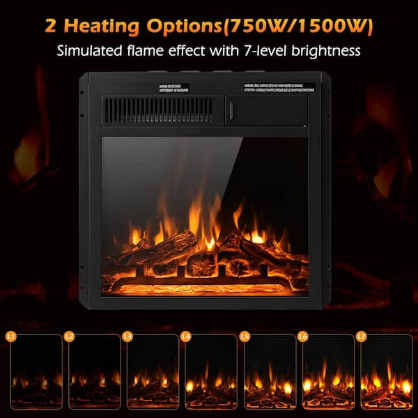 KOTEK 18 Inch Electric Fireplace Insert – Recessed/Wall Mount, 750/1500W, Remote, Adjustable Flame