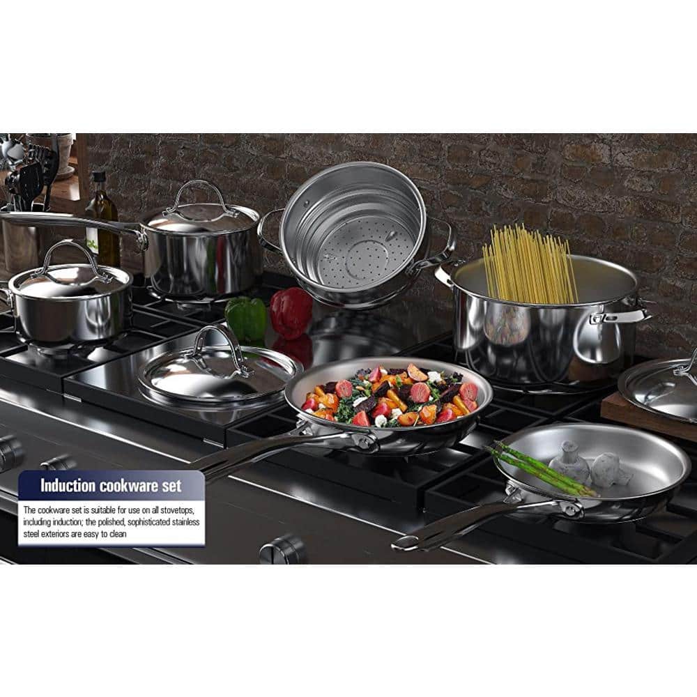 12-Quart Silver Stainless Steel Stockpot with Lid