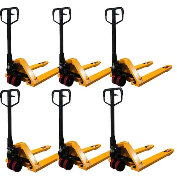 (6-Pack) Hydraulic Heavy Duty 7,700 lbs. Manual Pallet Jack w/ 48 in. x 27 in. Fork Size 7.5 in. Fork Max Lift PU Wheels