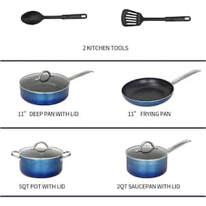 9-Piece Blue Household Daily Delicacies Pot Safe Non-Stick Cookware Set