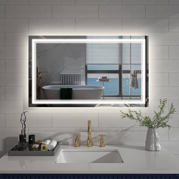 40 in. W x 24 in. H Rectangular Frameless Crystal Clear Wall-Mounted LED Bathroom Vanity Mirror in White