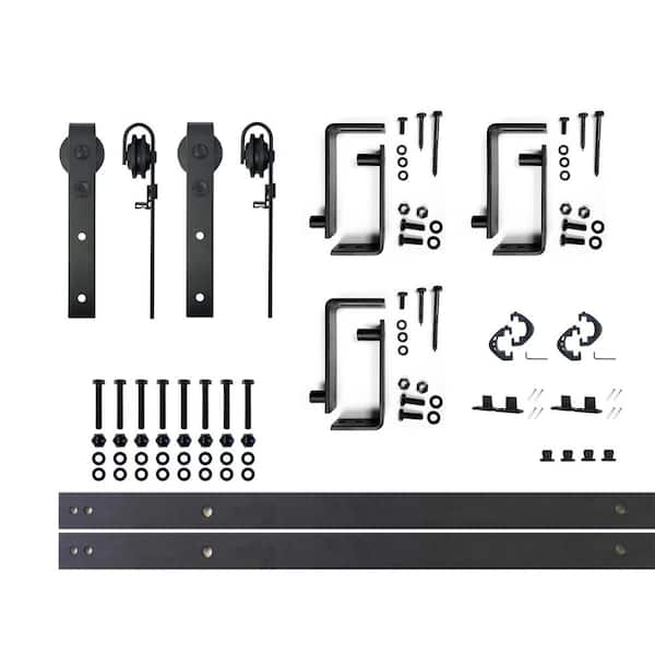 HOMACER 4.5 ft./54 in. Black Rustic Double Track Bypass U-Shape Sliding Barn Door Hardware Kit - Classic Design Roller