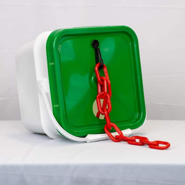 Mr. Chain 2 in. (#8, 51 mm) x 65 ft. Heavy Duty Plastic Safety Chain Red in a Pail