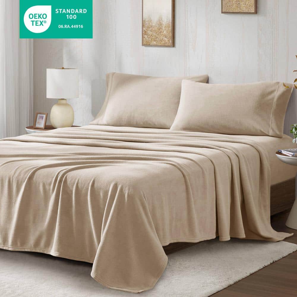 Khaki Twin XL Microfiber Fleece Sheet Set