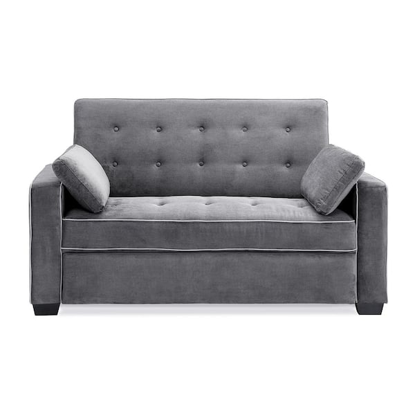 Serta Augustus 38 in. Gray Linen 2-Seater Queen Sleeper Convertible Sofa Bed with Square Arms