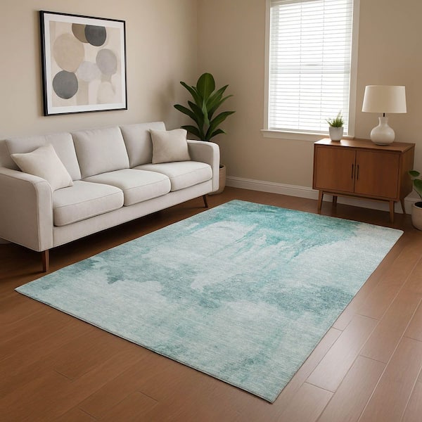Mayfield Premium Machine Washable Abstract AMF1791 Teal 5 ft. x 7 ft. 6 in. Area Rug
