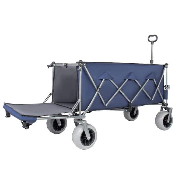67 in. Blue Gray Extendable Heavy-Duty Folding Wagon 500lbs, All-Terrain Wheels with Brakes for Outdoor