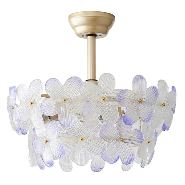 19 in. Indoor Modern Gradient Purple Crystal Flower Ceiling Fan With Light and Remote Control 6-Speed Reversible Motor