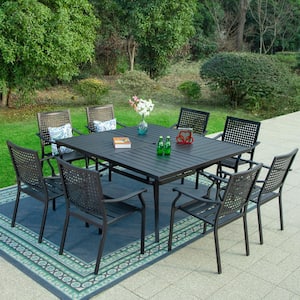 9-Piece Metal Outdoor Dining Set with Square Table and Stackable Chairs