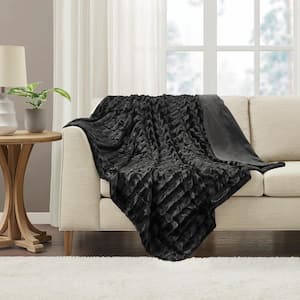 York Black Faux Fur Throw Blanket