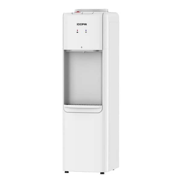 IHOMEadore 5 Gal. Bottle Top Load Hot and Cold Water White Dispenser Cooler with Child Safety Lock and Removable Drip Tray