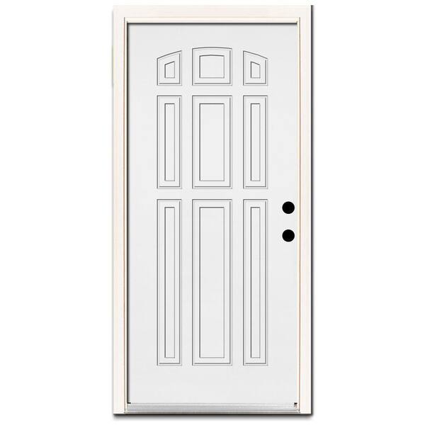 Steves & Sons Premium 9-Panel Steel Primed White Prehung Front Door With Brickmold-DISCONTINUED