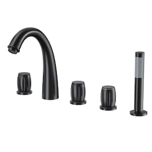 3-Handle Deck Mount Roman Tub Faucet with Hand Shower in Matte Black