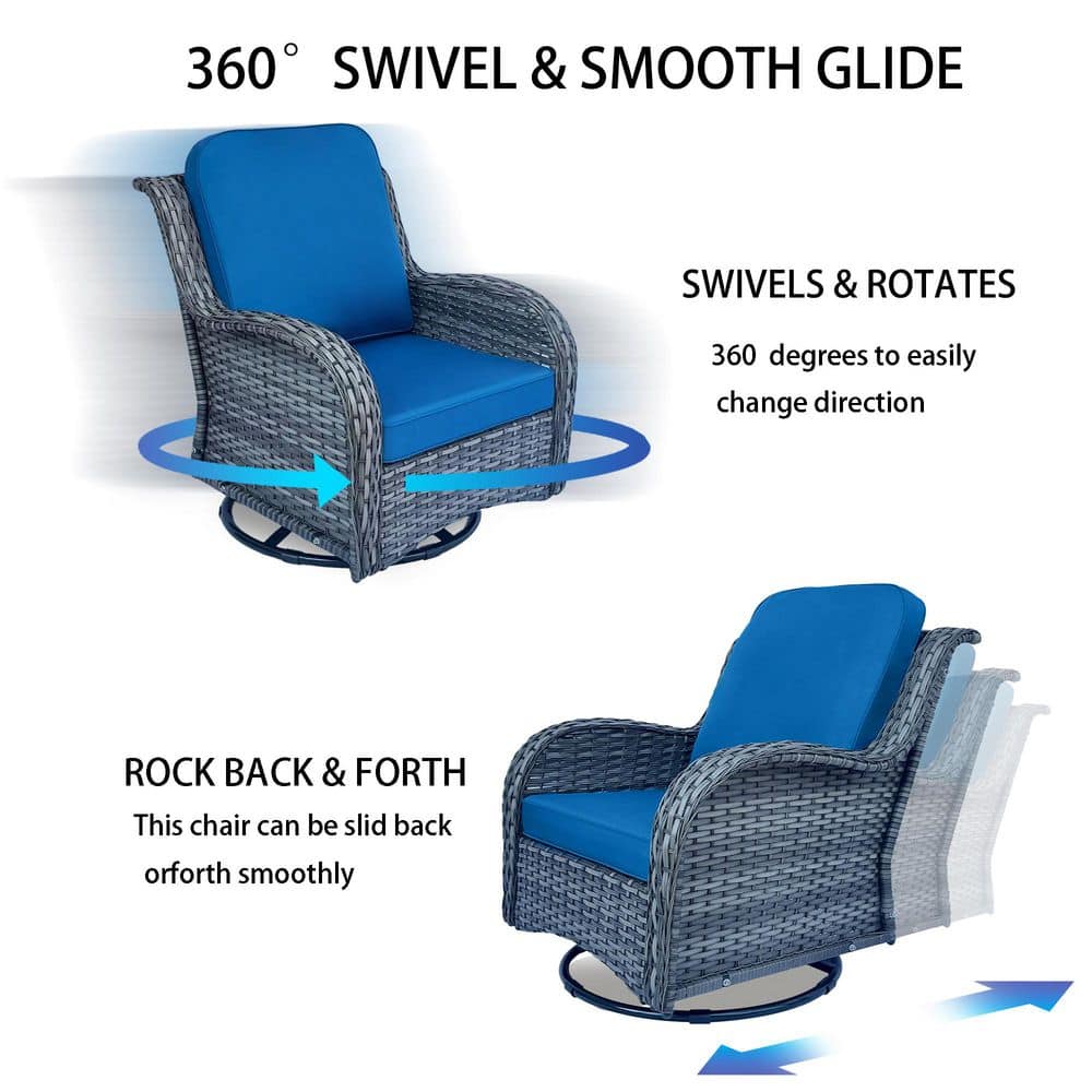 Diagram showing swivel and rock back and forth features of a chair.