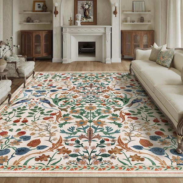 Spring 9 ft. X 12 ft. Beige Floral Area Rug