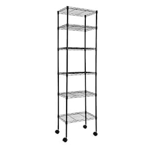 Black Heavy Duty 6-Shelf Shelving Wire Shelving with Wheels and Hanging Hooks 17 in. W x 11 in. D x 63 in. H