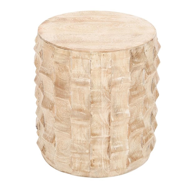 THE URBAN PORT 17 in. White Round Wood End/Side Table with Convenient Floor Protectors