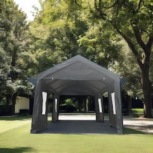 12 ft. W x 20 ft. D Heavy-Duty Canopy Carport Outdoor Portable Garage in Grey with Mesh Windows and Rolling Doors