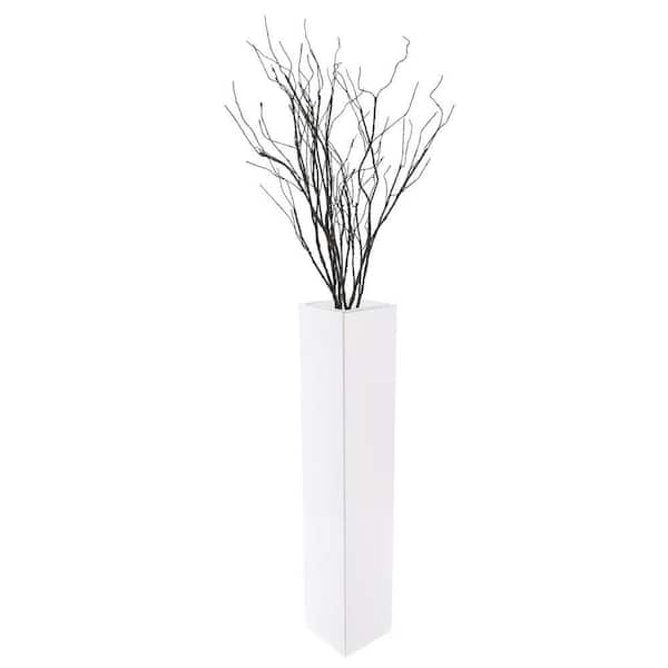 30 Inch White Tall Rectangular Wooden Modern Floor Vase