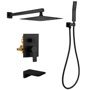 Single Handle 1-Spray Tub and Shower Faucet 2.5 GPM with 10 in. Rain Shower Head in Black Valve Included