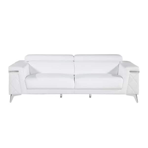 HomeRoots Amelia 89 in. Square Arm Italian Leather Rectangle Sofa in. White