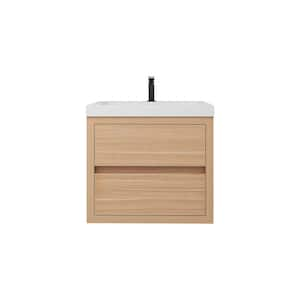 Louis 24 in. W x 20 in. D x 22 in. H Single Sink Floating Bath Vanity in Champagne Oak with White Acrylic Top