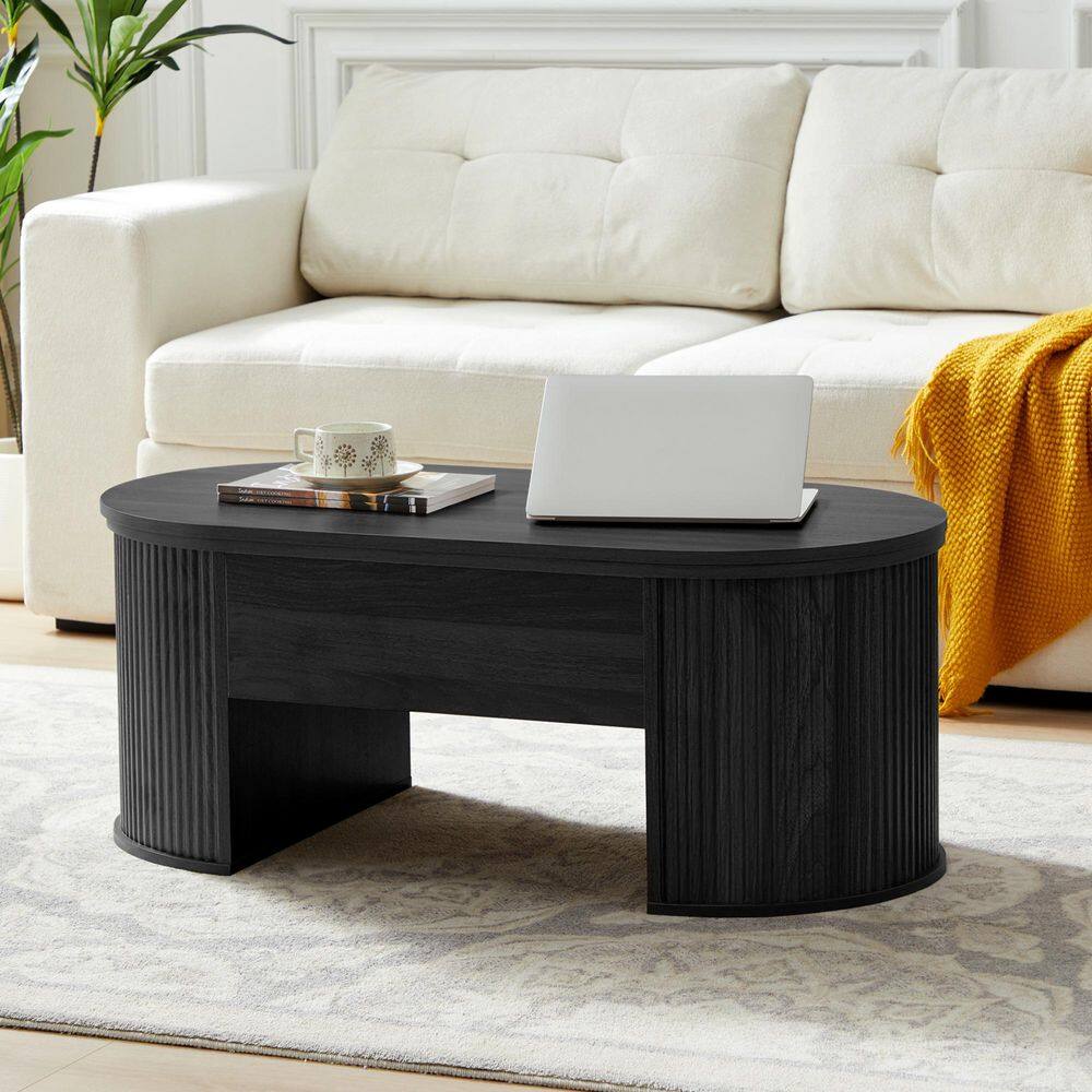 39.37 in. Black Oval MDF Coffee Table with Storage Space and Adjustable Countertop price history on PriceWatchPro