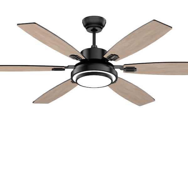60 in. Indoor Black Downrod Mount Ceiling Fan with Integrated LED with Remote Control Included
