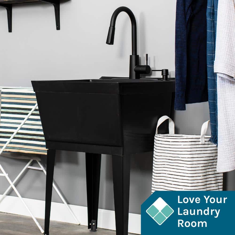 Black Thermoplastic Freestanding Utility Sink with High-Arc Faucet
