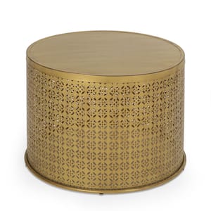 Colstrip 25.5 in. Gold Brushed Brown Round Metal Coffee Table