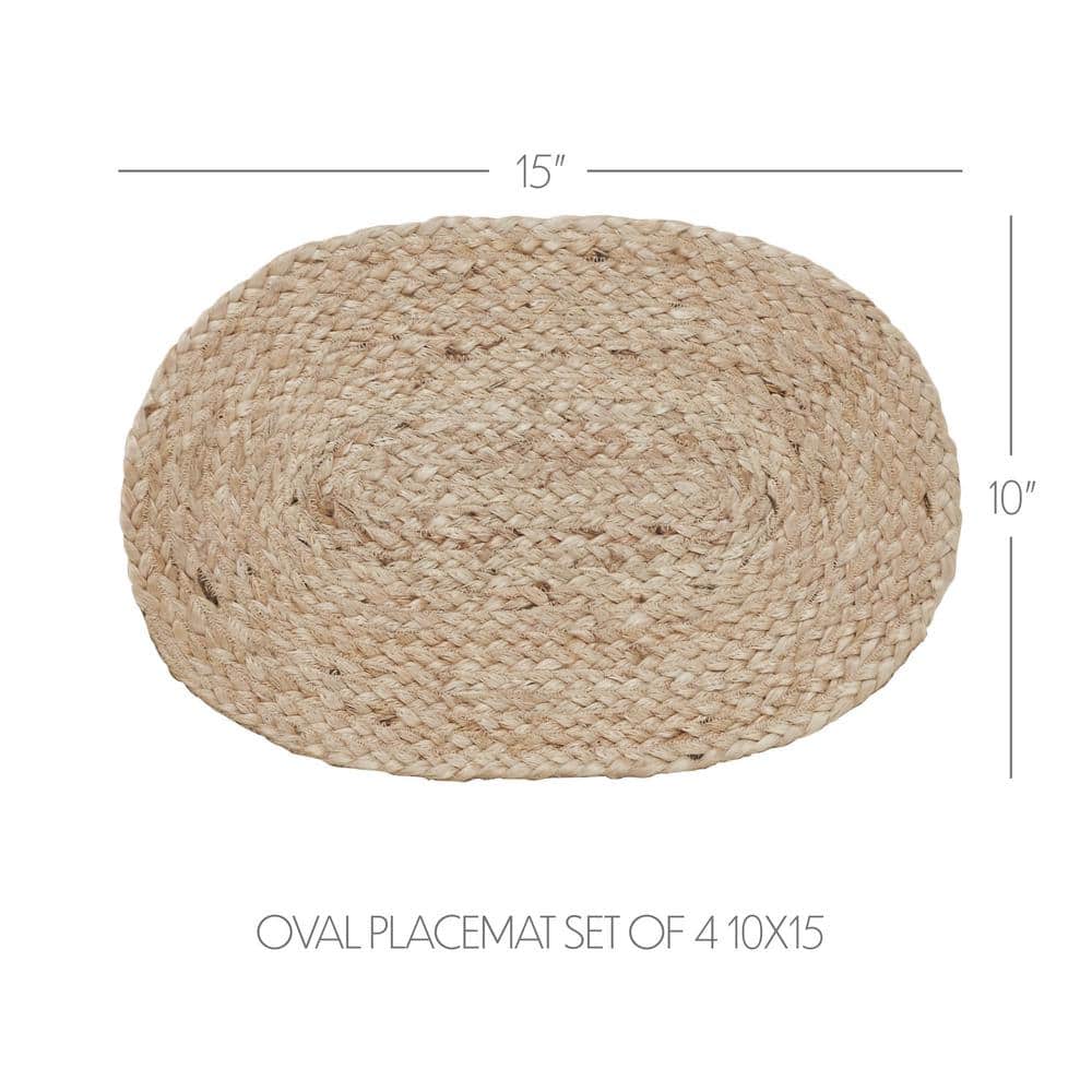 Natural Jute Oval Placemats Set of 4, 10x15 Inches