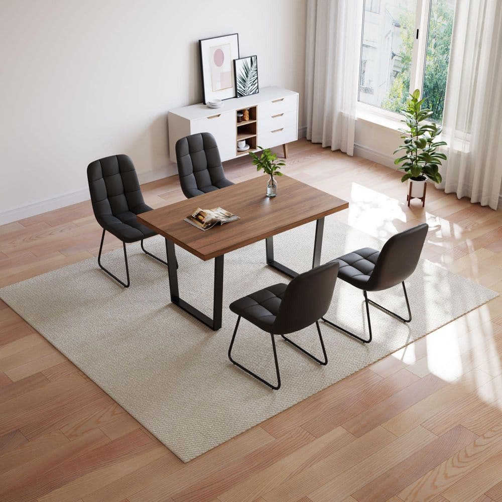 Go Janel GOJANE Modern 5-Piece Rectangle Walnut MDF Top Dining Room Set Seating ...