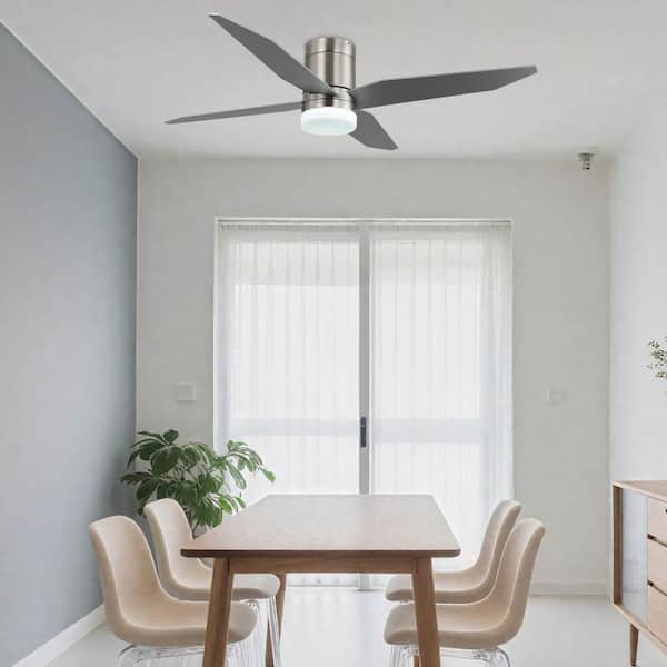 IronCage 52 in. 5-Blade Brown Flash Mount Nickle Ceiling Fan with Cage LED Light, Reversible Motor