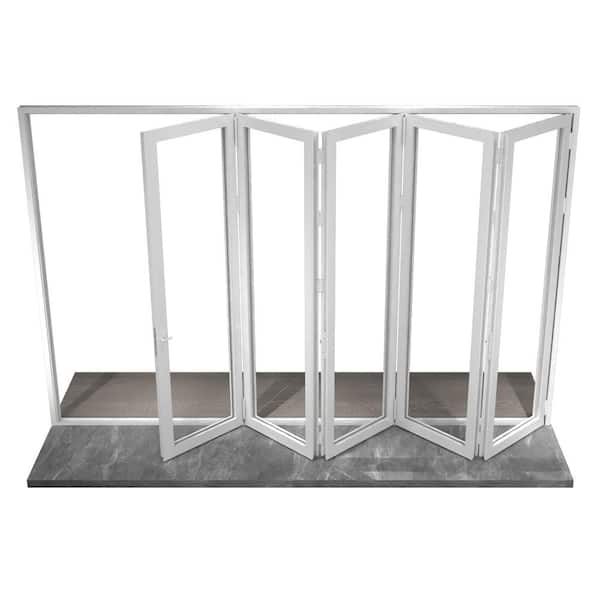 168 in. x 96 in. Left Swing/Outswing White Aluminum Folding Patio Door