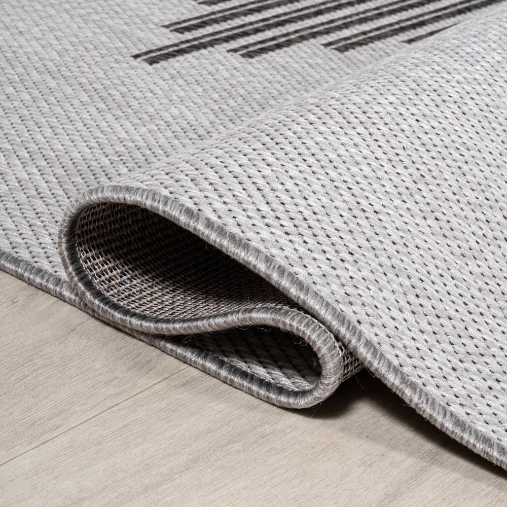 Light Gray and Black Synthetic Stripe Indoor/Outdoor Rug