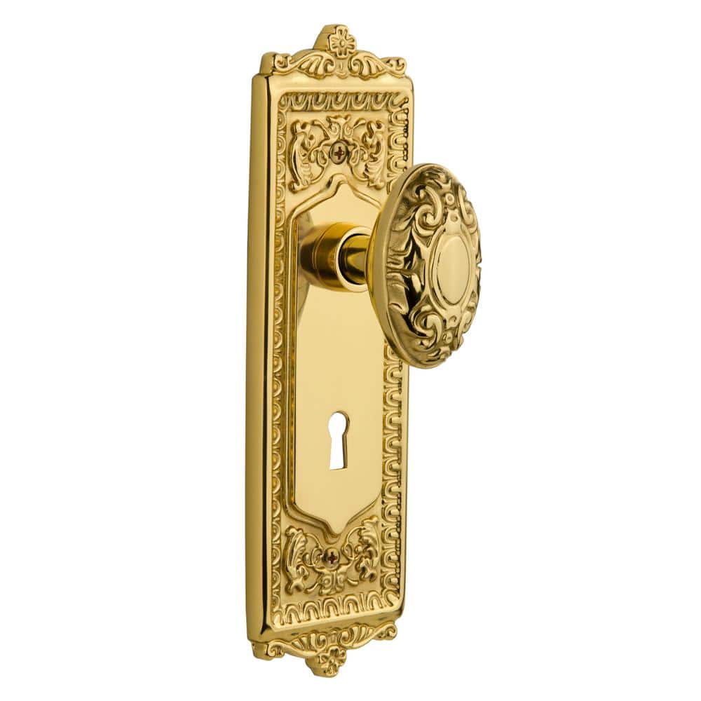 Nostalgic Warehouse Egg and Dart Plate with Keyhole Double Dummy Victorian  Door Knob in Unlacquered Brass 702765 - The Home Depot