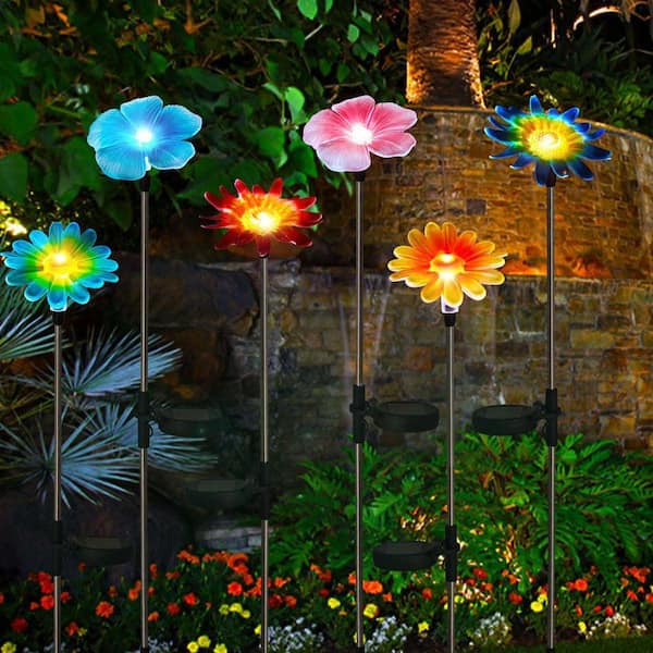 6 Pack Solar Garden Lights Outdoor Decor, Stake Yard Figurine Colorful Flower Light RT1187