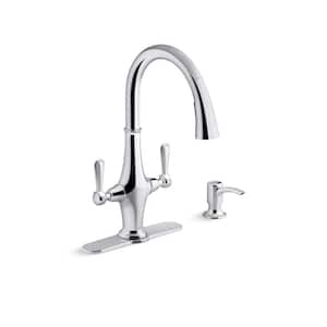 Pannier Two-Handle Pull Down Sprayer Kitchen Faucet in Polished Chrome
