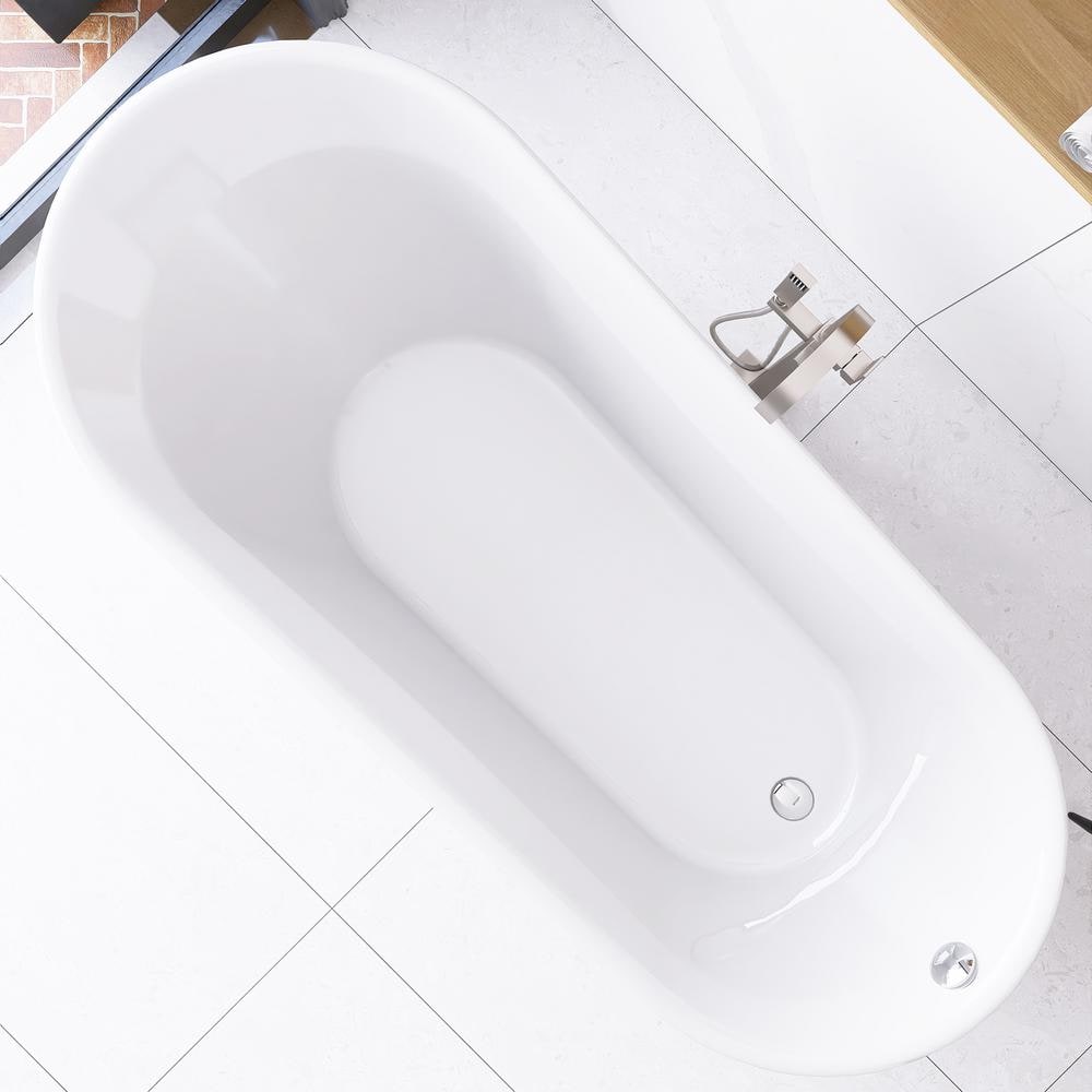 Glossy White Acrylic Freestanding Oval Soaking Bathtub