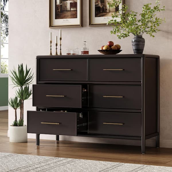 Baeyer Modern Dark Brown 48 in. W Sideboard Accent Storage Cabinet with 6 Drawers, Wood Frame