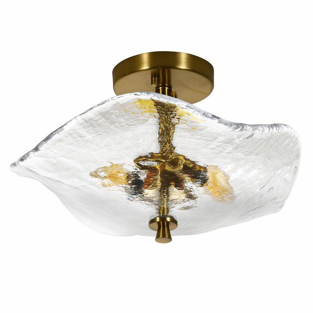 17 in. 2-Light Gold Flush Mount with Water Ripple Clear Glass Shade and No Bulbs Included price history on PriceWatchPro